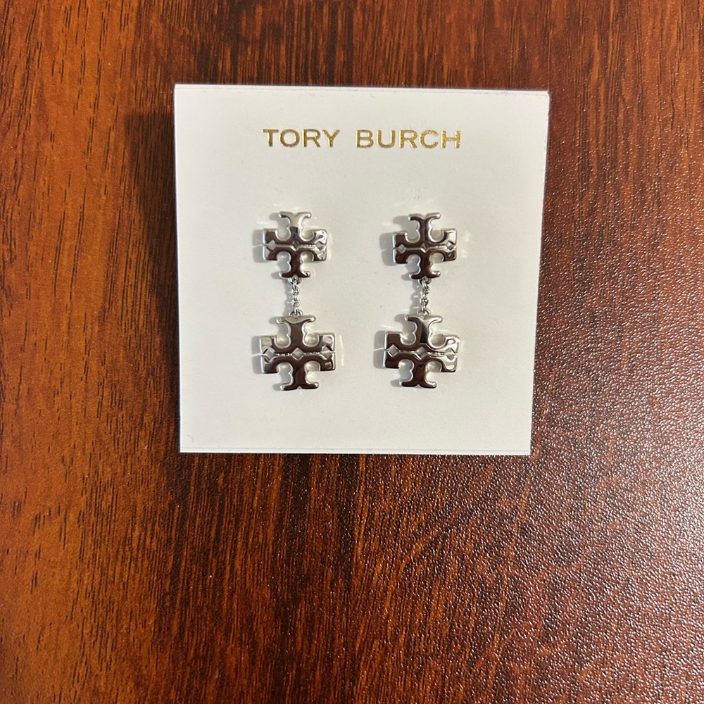 Tory Burch Silver Logo Stud Earrings